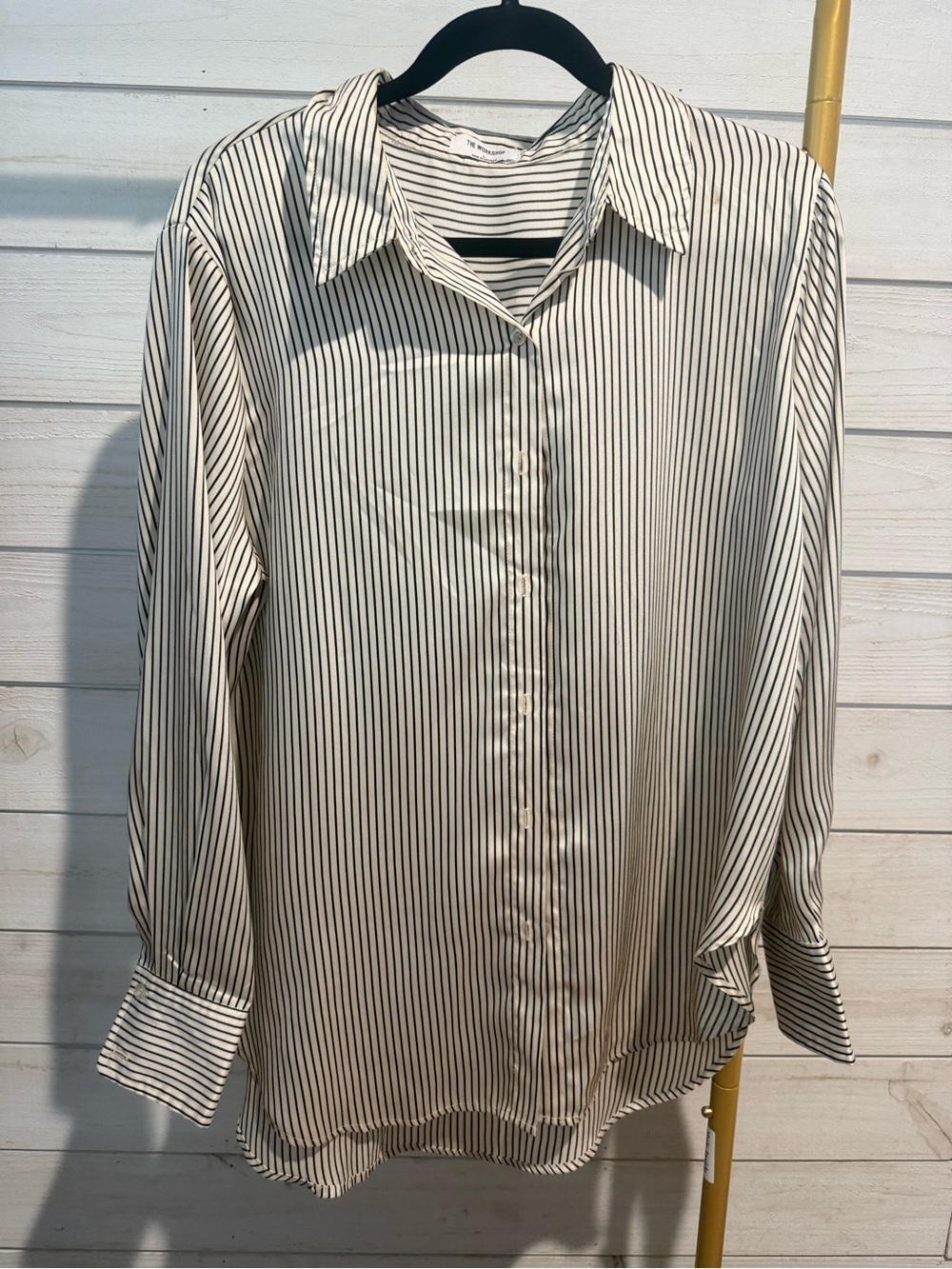 Striped Long-Sleeve Button-Up Shirt in Cream and Black